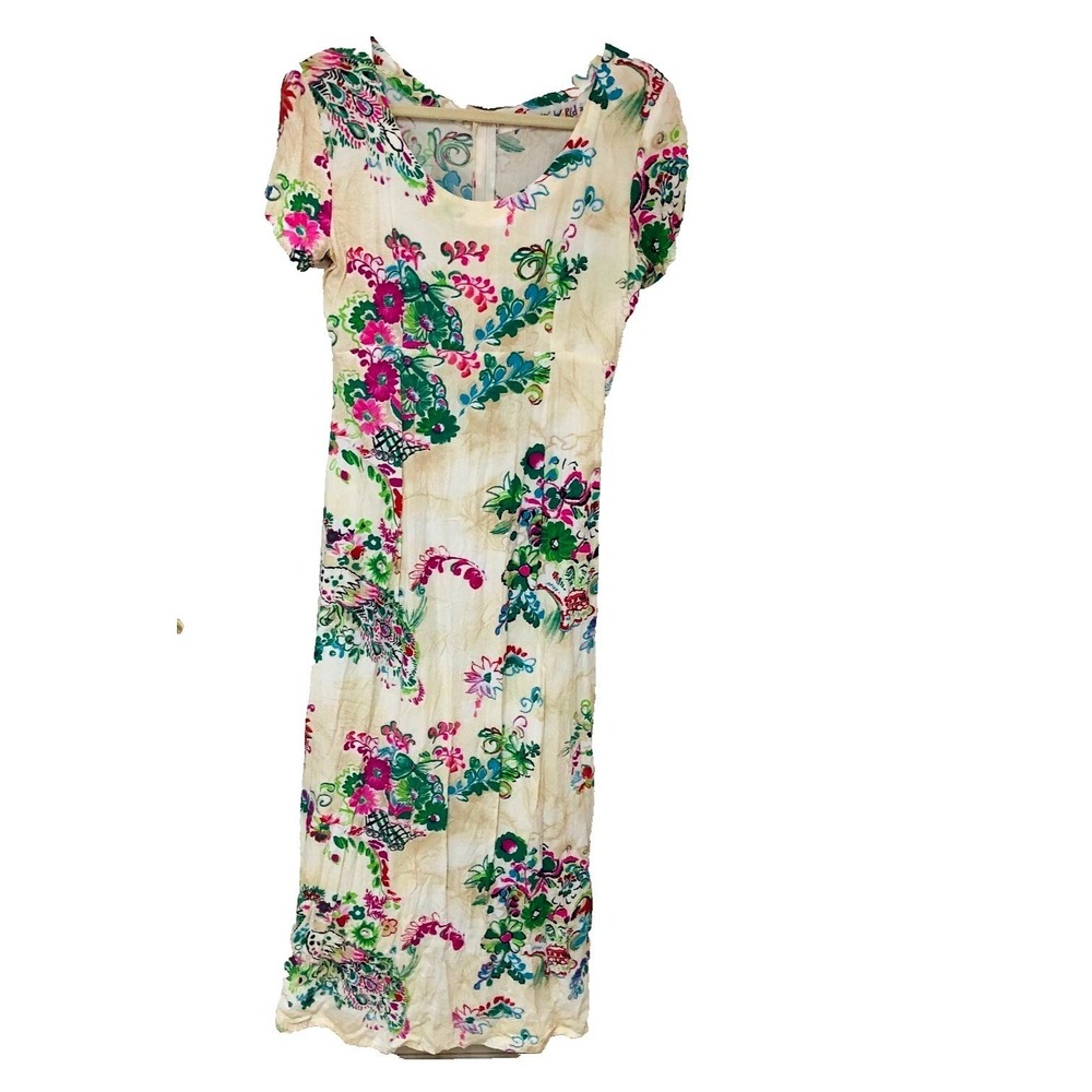 Vintage JAMS WORLD Babydoll Maxi‎ Dress Peacock Birds Floral Y2K Fairy Womens M